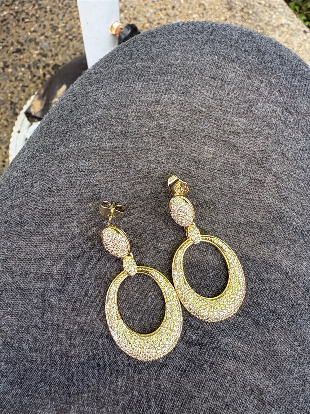 Gold Crystal Pavé Open Oval Drop Earrings - Women Jewelry